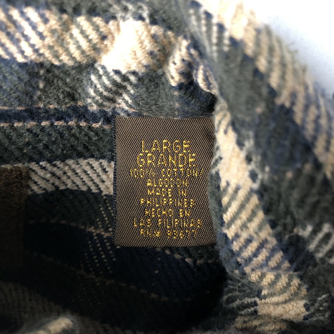 1990'S St. John's Bay Long-Sleeve Heavy Flannel Check Shirt, Men's Size L (approx.), Vintage cotton Green type dark green Vintage Second Hand