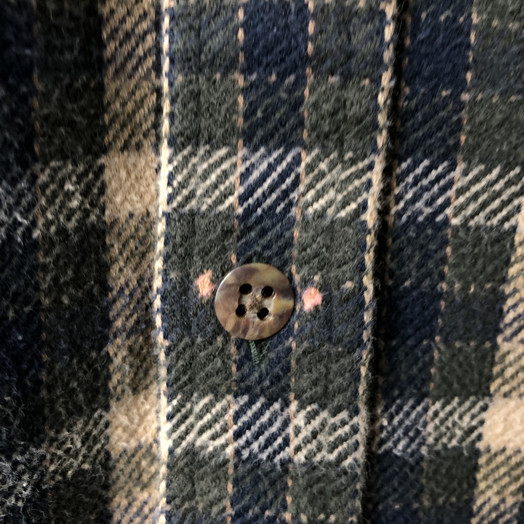 1990'S St. John's Bay Long-Sleeve Heavy Flannel Check Shirt, Men's Size L (approx.), Vintage cotton Green type dark green Vintage Second Hand