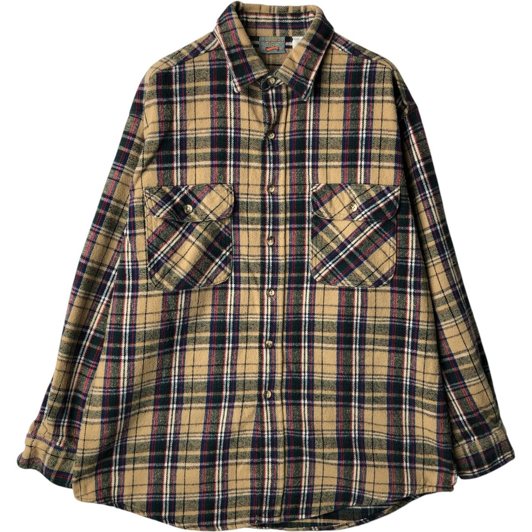 OZARK WILDERNESS OUTFITTERS Check Pattern Long-Sleeve Flannel Check Shirt, Made in USA, Men's Size L (approx.) cotton Beige type Vintage Second Hand