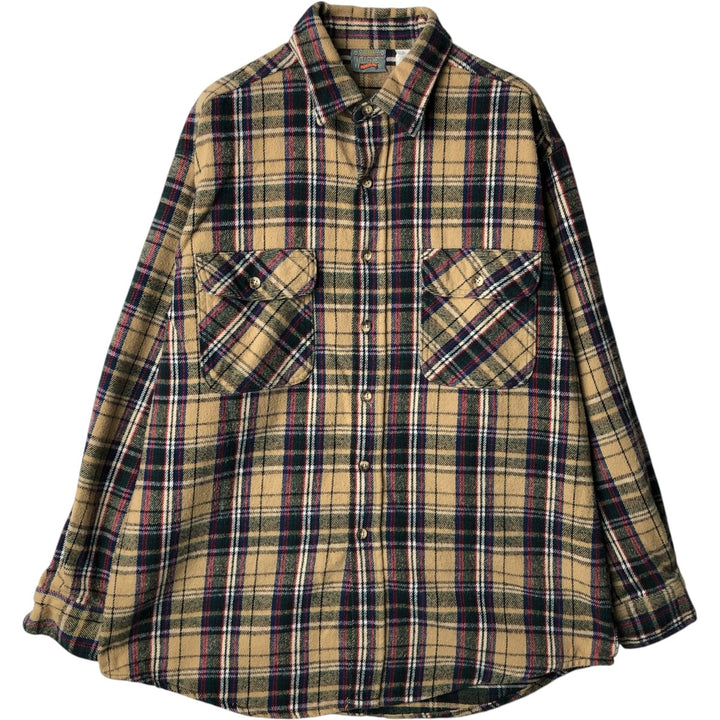 OZARK WILDERNESS OUTFITTERS Check Pattern Long-Sleeve Flannel Check Shirt, Made in USA, Men's Size L (approx.) cotton Beige type Vintage Second Hand