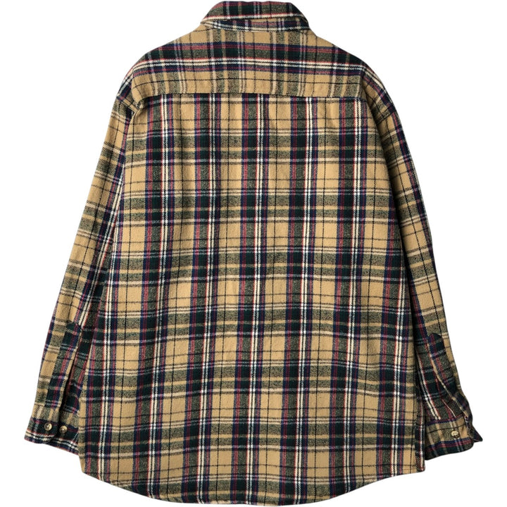 OZARK WILDERNESS OUTFITTERS Check Pattern Long-Sleeve Flannel Check Shirt, Made in USA, Men's Size L (approx.) cotton Beige type Vintage Second Hand