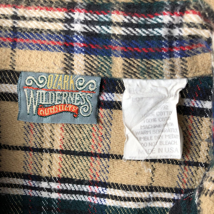 OZARK WILDERNESS OUTFITTERS Check Pattern Long-Sleeve Flannel Check Shirt, Made in USA, Men's Size L (approx.) cotton Beige type Vintage Second Hand
