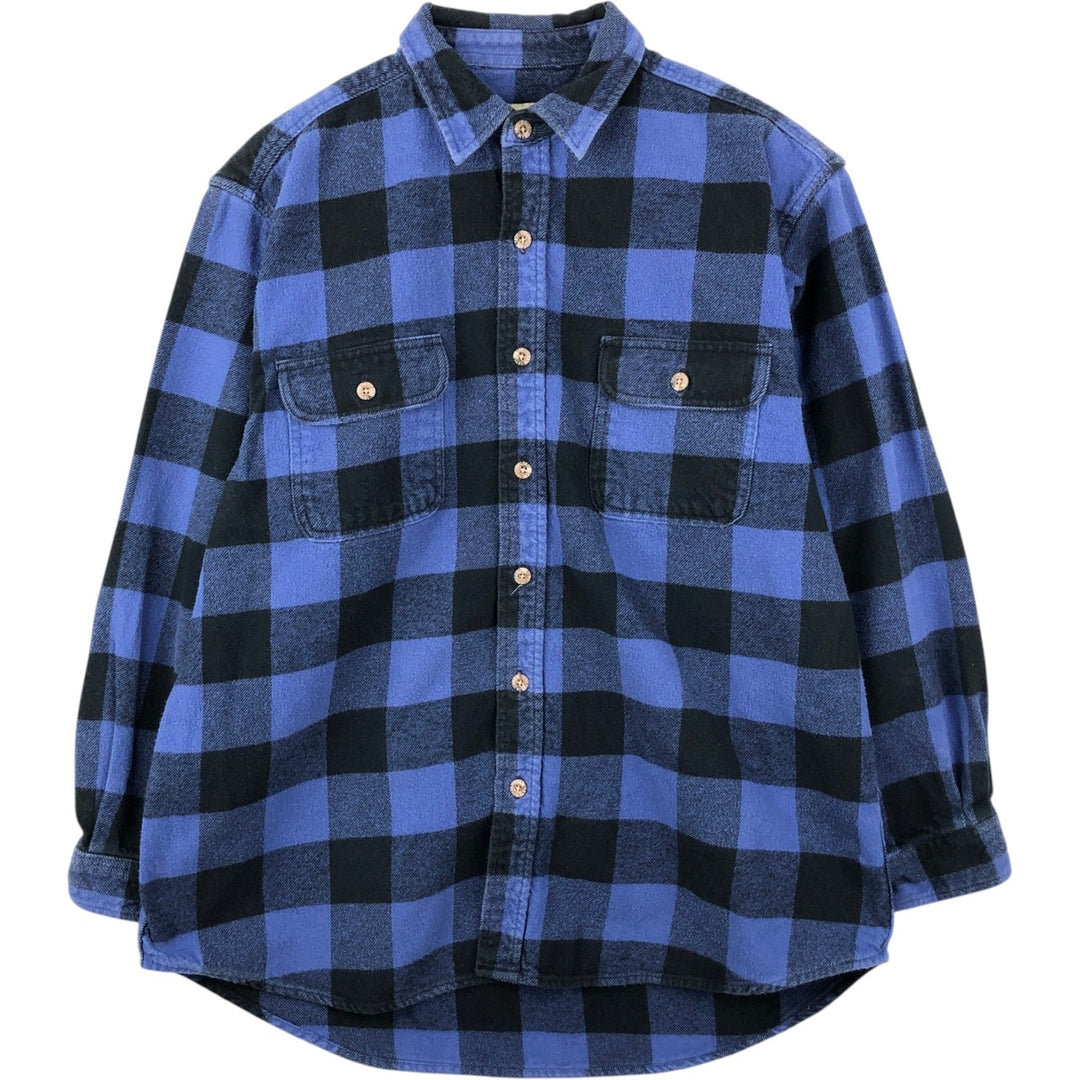 FIELD&STREAM Buffalo Check Long-Sleeve Heavy Flannel Check Shirt (Men's Size L) unclear blue type Vintage Second Hand