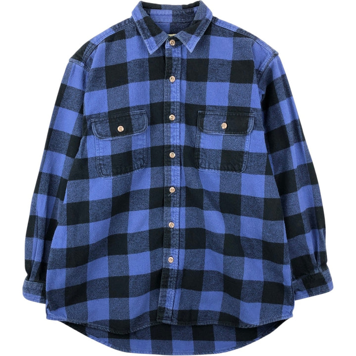 FIELD&STREAM Buffalo Check Long-Sleeve Heavy Flannel Check Shirt (Men's Size L) unclear blue type Vintage Second Hand