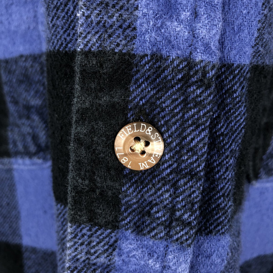 FIELD&STREAM Buffalo Check Long-Sleeve Heavy Flannel Check Shirt (Men's Size L) unclear blue type Vintage Second Hand