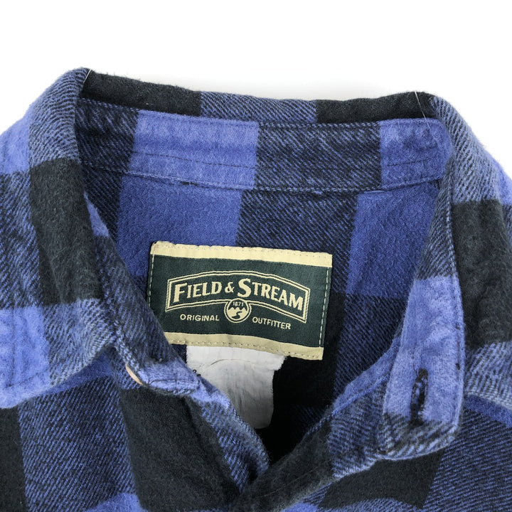 FIELD&STREAM Buffalo Check Long-Sleeve Heavy Flannel Check Shirt (Men's Size L) unclear blue type Vintage Second Hand