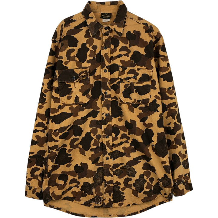 80'S DEERSKIN Camouflage Pattern Duck Hunter Camo Long Sleeve Heavy Flannel Shirt, Made in USA, Men's Size L (Equivalent), Vintage cotton Beige type Vintage Second Hand