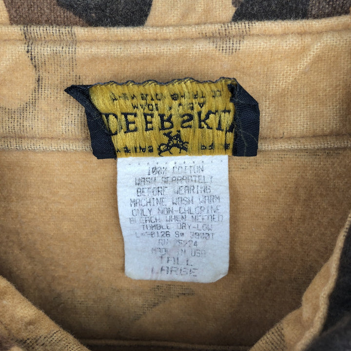 80'S DEERSKIN Camouflage Pattern Duck Hunter Camo Long Sleeve Heavy Flannel Shirt, Made in USA, Men's Size L (Equivalent), Vintage cotton Beige type Vintage Second Hand