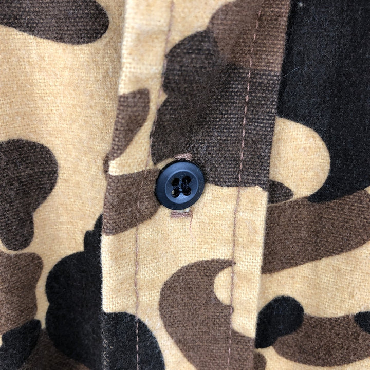 80'S DEERSKIN Camouflage Pattern Duck Hunter Camo Long Sleeve Heavy Flannel Shirt, Made in USA, Men's Size L (Equivalent), Vintage cotton Beige type Vintage Second Hand