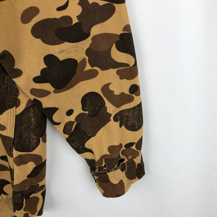 80'S DEERSKIN Camouflage Pattern Duck Hunter Camo Long Sleeve Heavy Flannel Shirt, Made in USA, Men's Size L (Equivalent), Vintage cotton Beige type Vintage Second Hand