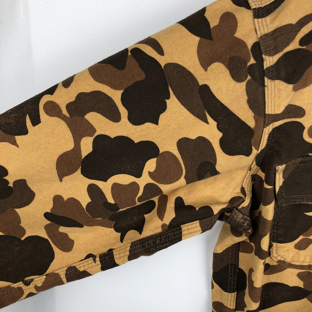 80'S DEERSKIN Camouflage Pattern Duck Hunter Camo Long Sleeve Heavy Flannel Shirt, Made in USA, Men's Size L (Equivalent), Vintage cotton Beige type Vintage Second Hand