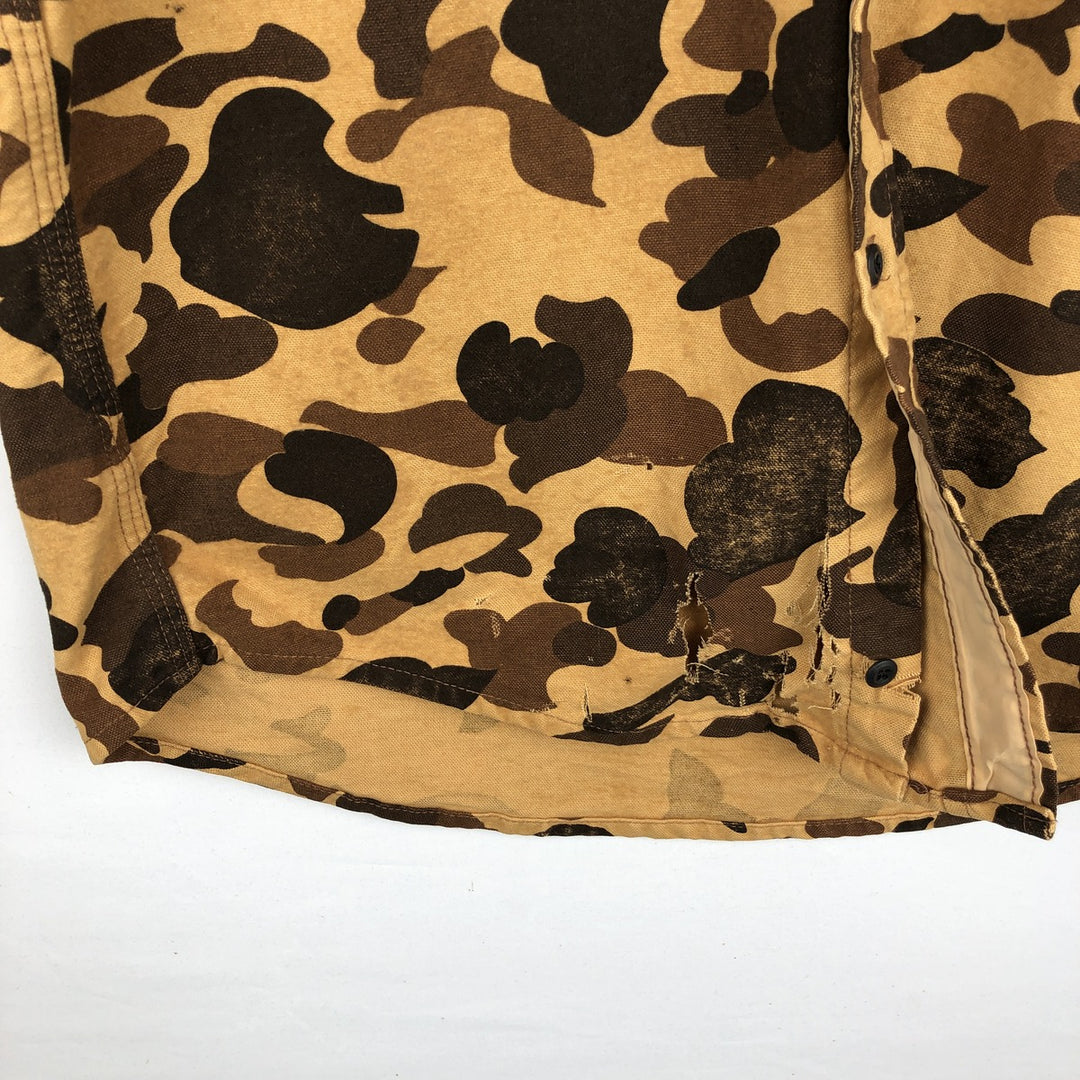 80'S DEERSKIN Camouflage Pattern Duck Hunter Camo Long Sleeve Heavy Flannel Shirt, Made in USA, Men's Size L (Equivalent), Vintage cotton Beige type Vintage Second Hand