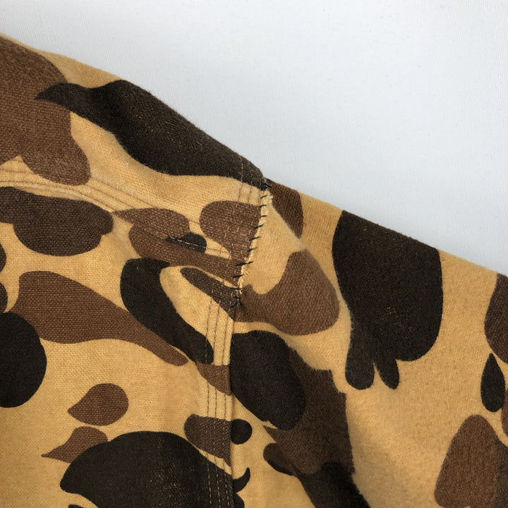 80'S DEERSKIN Camouflage Pattern Duck Hunter Camo Long Sleeve Heavy Flannel Shirt, Made in USA, Men's Size L (Equivalent), Vintage cotton Beige type Vintage Second Hand