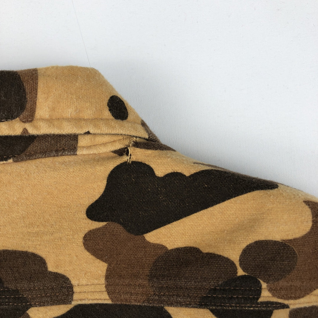 80'S DEERSKIN Camouflage Pattern Duck Hunter Camo Long Sleeve Heavy Flannel Shirt, Made in USA, Men's Size L (Equivalent), Vintage cotton Beige type Vintage Second Hand