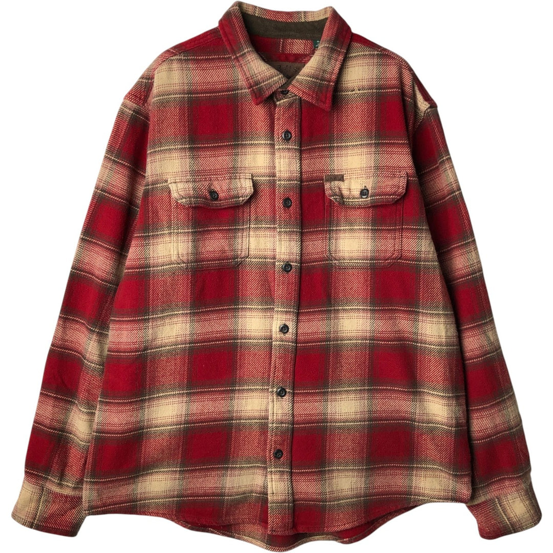 Orvis logo patch long-sleeved flannel check shirt, men's size XL. cotton wine-red Vintage Second Hand
