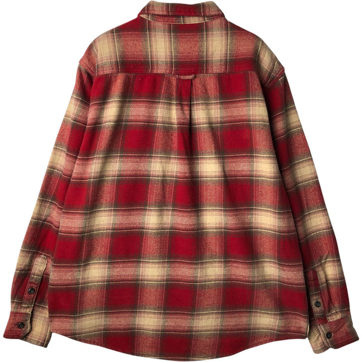 Orvis logo patch long-sleeved flannel check shirt, men's size XL. cotton wine-red Vintage Second Hand