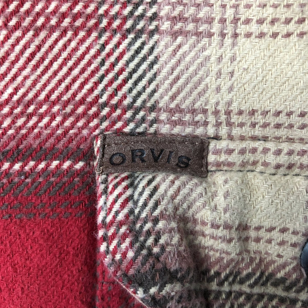 Orvis logo patch long-sleeved flannel check shirt, men's size XL. cotton wine-red Vintage Second Hand