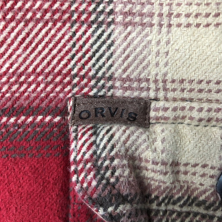 Orvis logo patch long-sleeved flannel check shirt, men's size XL. cotton wine-red Vintage Second Hand