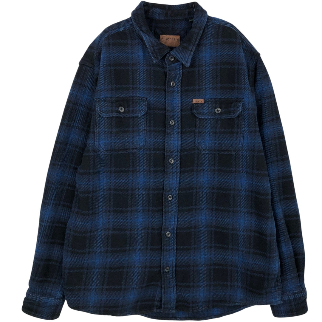 Orvis Ombre Check Long-Sleeve Button-Down Heavy Flannel Check Shirt, Men's Size XL (approx.) cotton blue type Vintage Second Hand