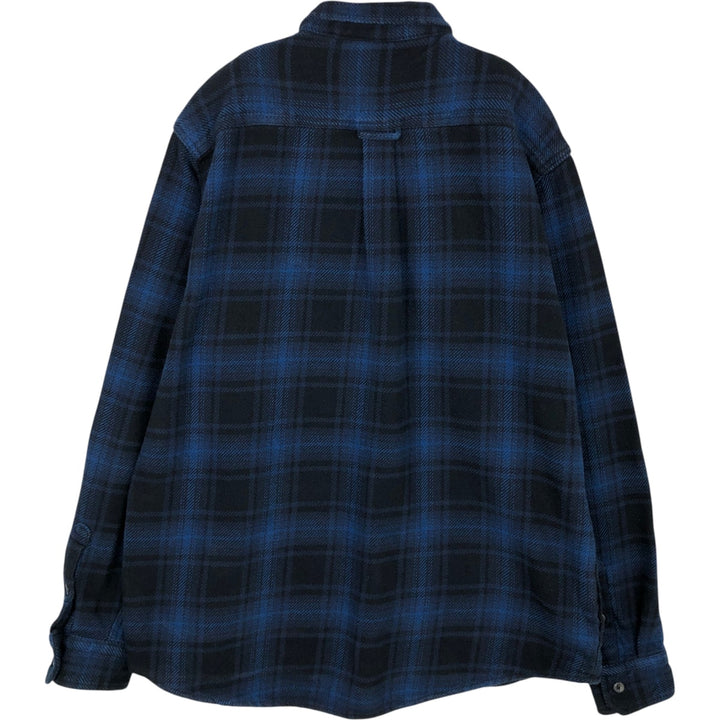 Orvis Ombre Check Long-Sleeve Button-Down Heavy Flannel Check Shirt, Men's Size XL (approx.) cotton blue type Vintage Second Hand
