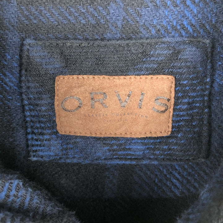 Orvis Ombre Check Long-Sleeve Button-Down Heavy Flannel Check Shirt, Men's Size XL (approx.) cotton blue type Vintage Second Hand