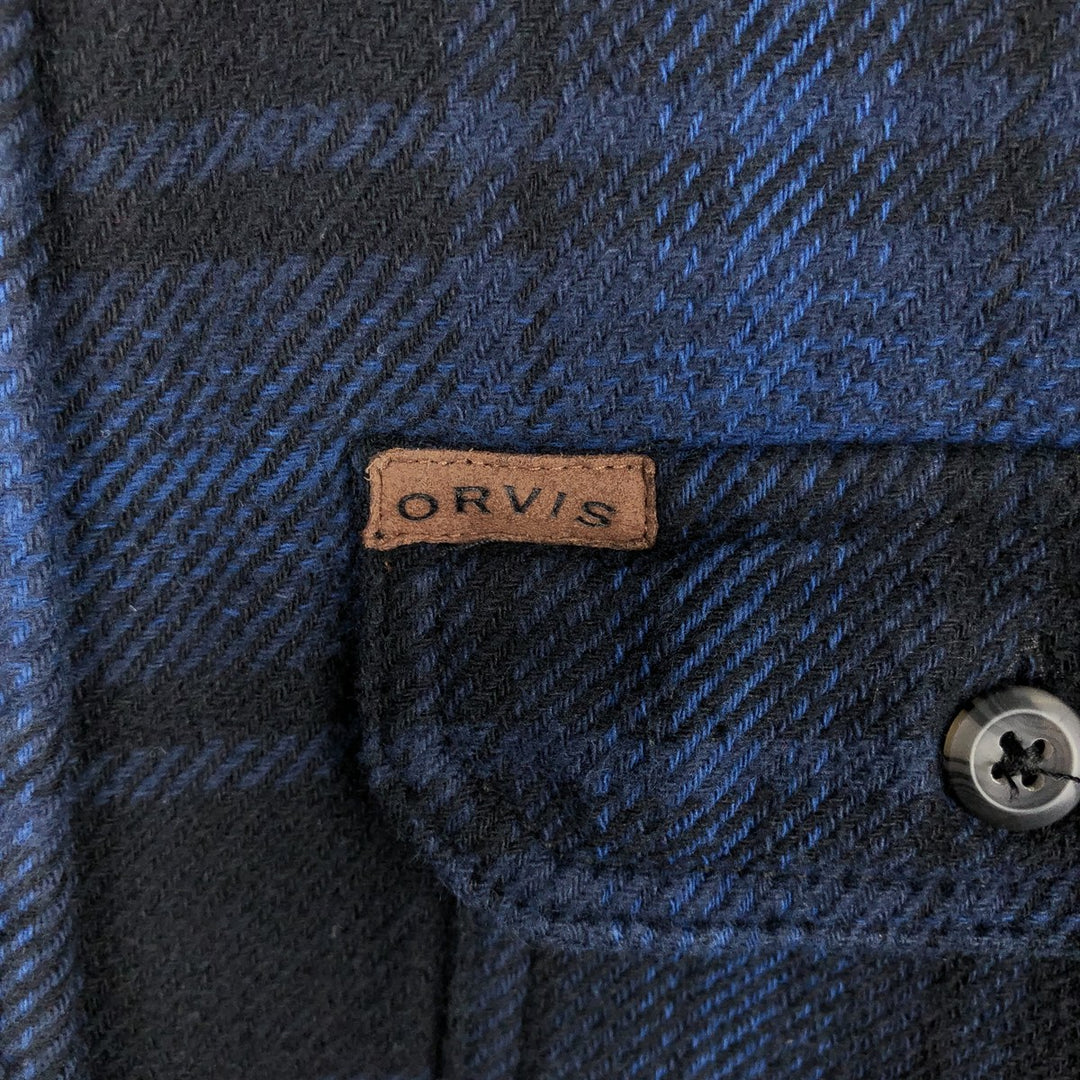 Orvis Ombre Check Long-Sleeve Button-Down Heavy Flannel Check Shirt, Men's Size XL (approx.) cotton blue type Vintage Second Hand