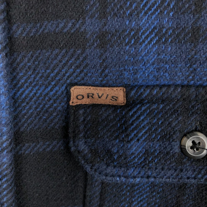 Orvis Ombre Check Long-Sleeve Button-Down Heavy Flannel Check Shirt, Men's Size XL (approx.) cotton blue type Vintage Second Hand