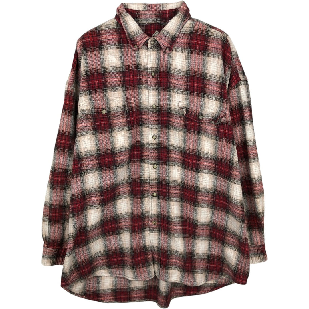 MOOSE CREEK Check Pattern Long-Sleeve Button-Down Flannel Check Shirt, Men's Size XL (approx.) cotton red type Vintage Second Hand