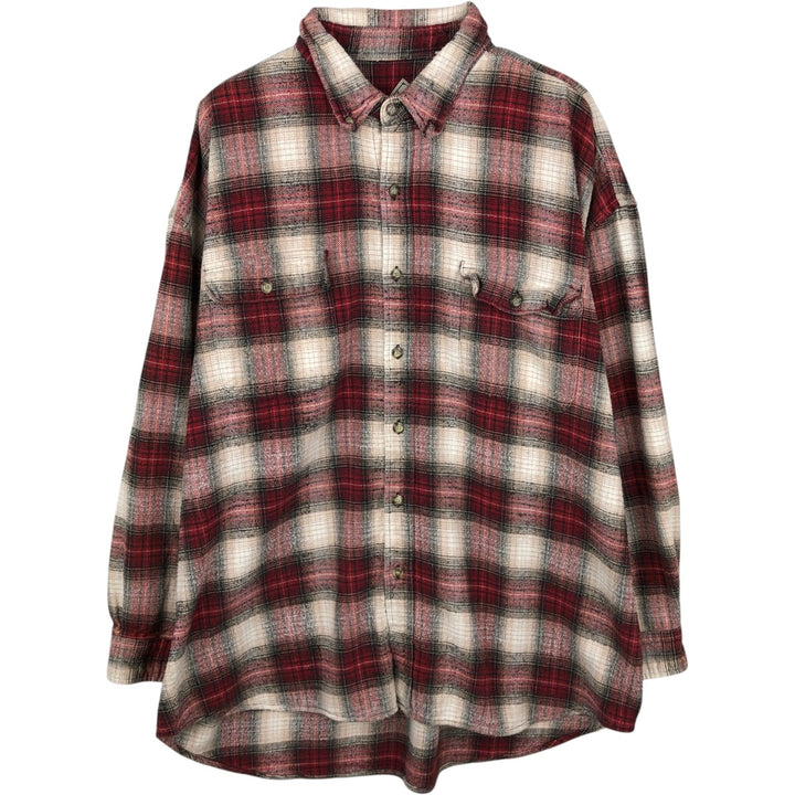 MOOSE CREEK Check Pattern Long-Sleeve Button-Down Flannel Check Shirt, Men's Size XL (approx.) cotton red type Vintage Second Hand