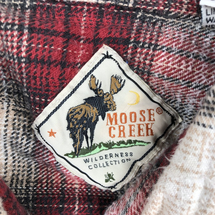 MOOSE CREEK Check Pattern Long-Sleeve Button-Down Flannel Check Shirt, Men's Size XL (approx.) cotton red type Vintage Second Hand