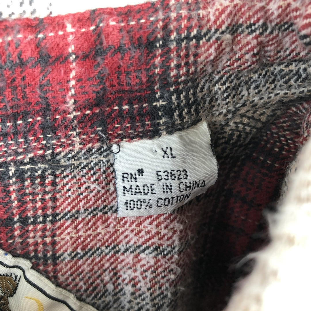 MOOSE CREEK Check Pattern Long-Sleeve Button-Down Flannel Check Shirt, Men's Size XL (approx.) cotton red type Vintage Second Hand