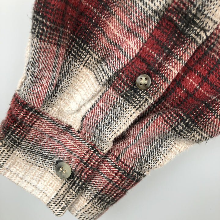 MOOSE CREEK Check Pattern Long-Sleeve Button-Down Flannel Check Shirt, Men's Size XL (approx.) cotton red type Vintage Second Hand