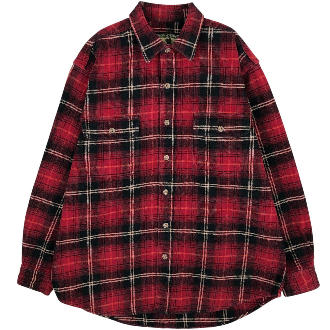 FIELD&STREAM Long-Sleeve Button-Down Flannel Check Shirt, Men's Size L (approx.) cotton red type Vintage Second Hand