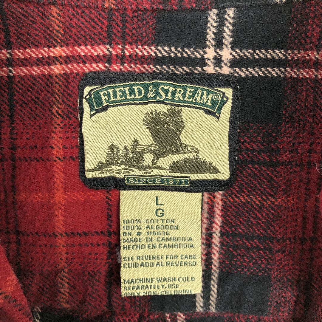 FIELD&STREAM Long-Sleeve Button-Down Flannel Check Shirt, Men's Size L (approx.) cotton red type Vintage Second Hand
