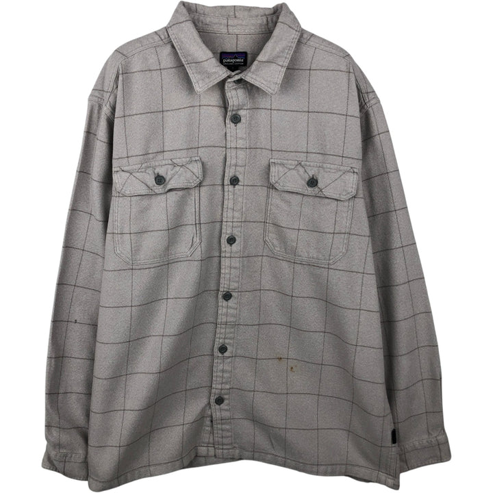 Patagonia Organic Cotton 53947FA17 Long-Sleeve Flannel Check Shirt, Boxy Shirt, Men's Size L (approx.) Organic cotton gray type Vintage Second Hand