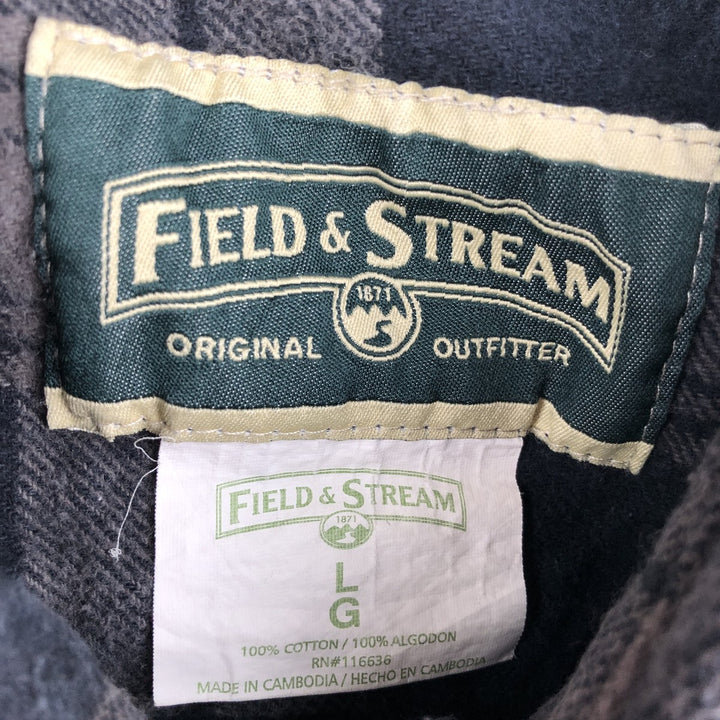 FIELD AND STREAM Long Sleeve Flannel Check Shirt, Men's Size L cotton gray type Vintage Second Hand