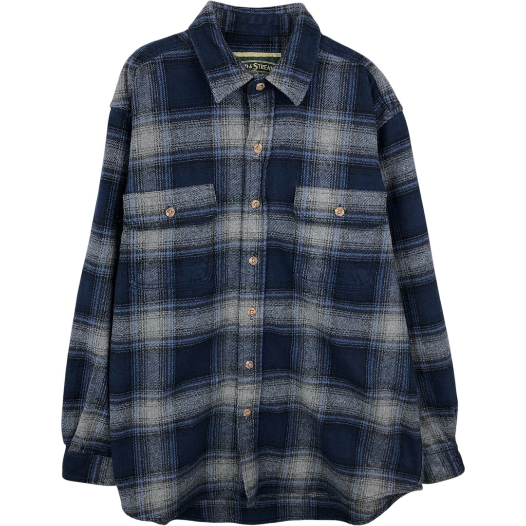 Field and Stream FIELD AND STREAM Ombre Check Long Sleeve Heavy Flannel Check Shirt Men's Size L cotton blue type Vintage Second Hand