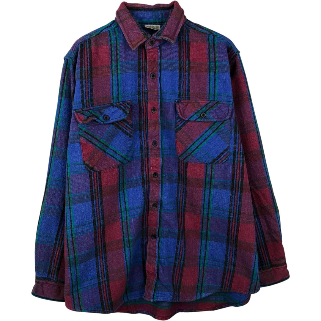90'S Five Brother Long Sleeve Flannel Check Shirt Men's Size L Vintage cotton navy blue type Vintage Second Hand