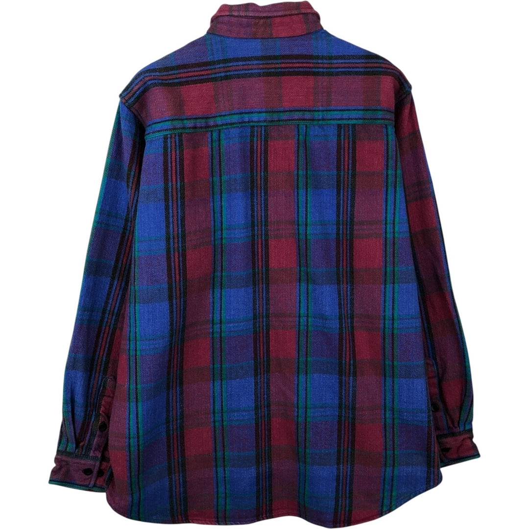 90'S Five Brother Long Sleeve Flannel Check Shirt Men's Size L Vintage cotton navy blue type Vintage Second Hand