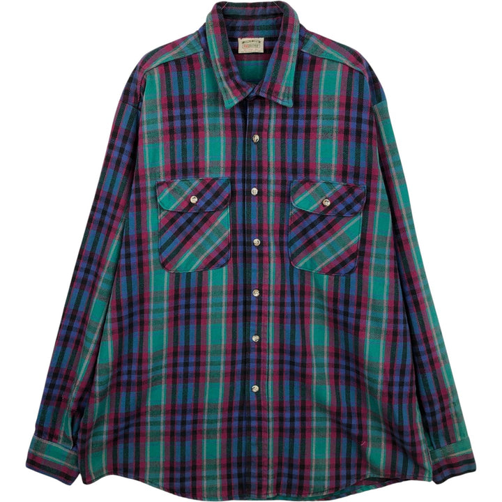 90'S Five Brother long-sleeved flannel check shirt, men's size XL unclear Green type dark green Vintage Second Hand