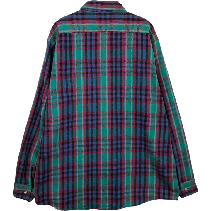 90'S Five Brother long-sleeved flannel check shirt, men's size XL unclear Green type dark green Vintage Second Hand