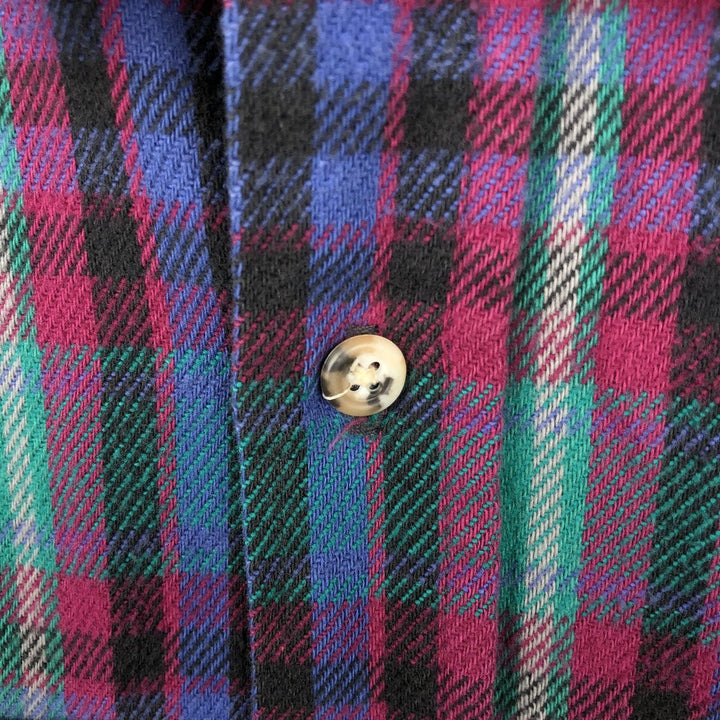 90'S Five Brother long-sleeved flannel check shirt, men's size XL unclear Green type dark green Vintage Second Hand