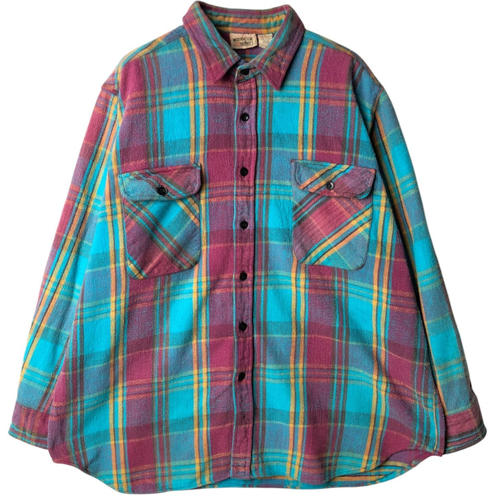90'S Five Brother Long Sleeve Flannel Check Shirt Men's XL Vintage cotton turquoise blue Vintage Second Hand