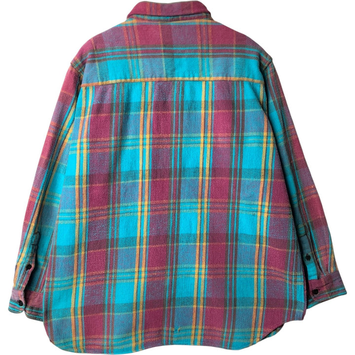90'S Five Brother Long Sleeve Flannel Check Shirt Men's XL Vintage cotton turquoise blue Vintage Second Hand