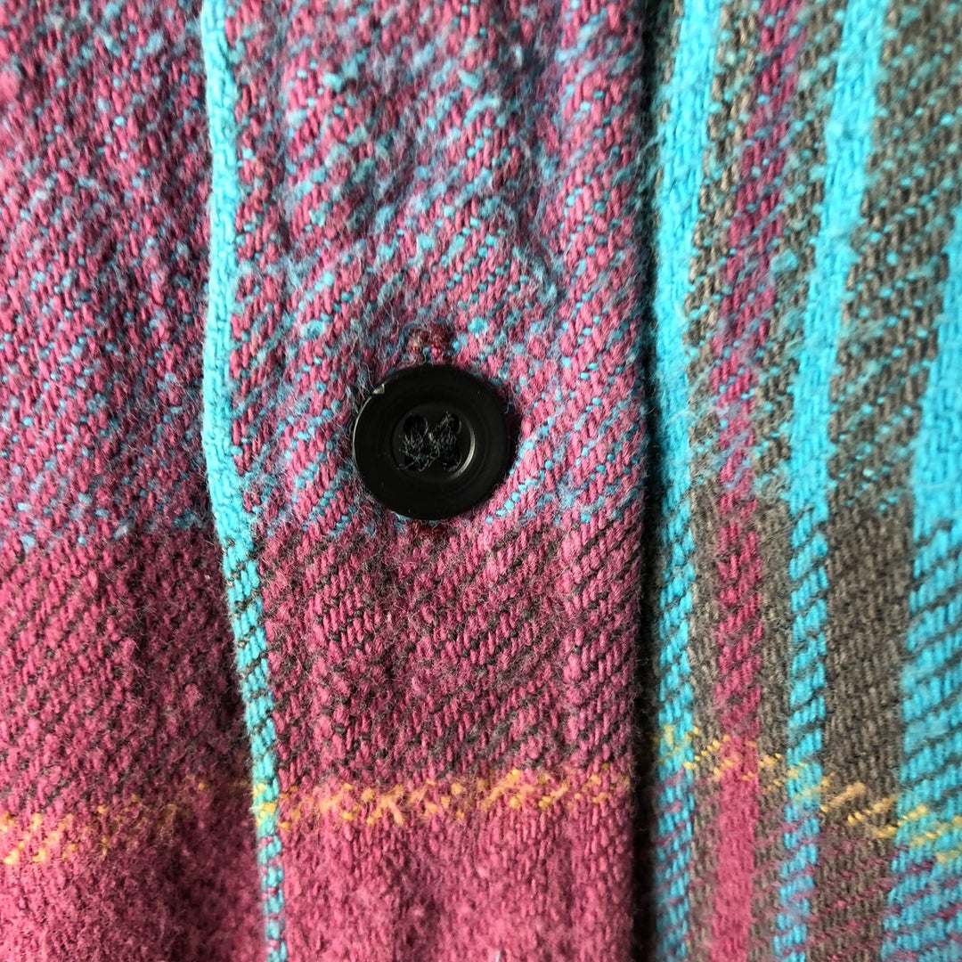90'S Five Brother Long Sleeve Flannel Check Shirt Men's XL Vintage cotton turquoise blue Vintage Second Hand