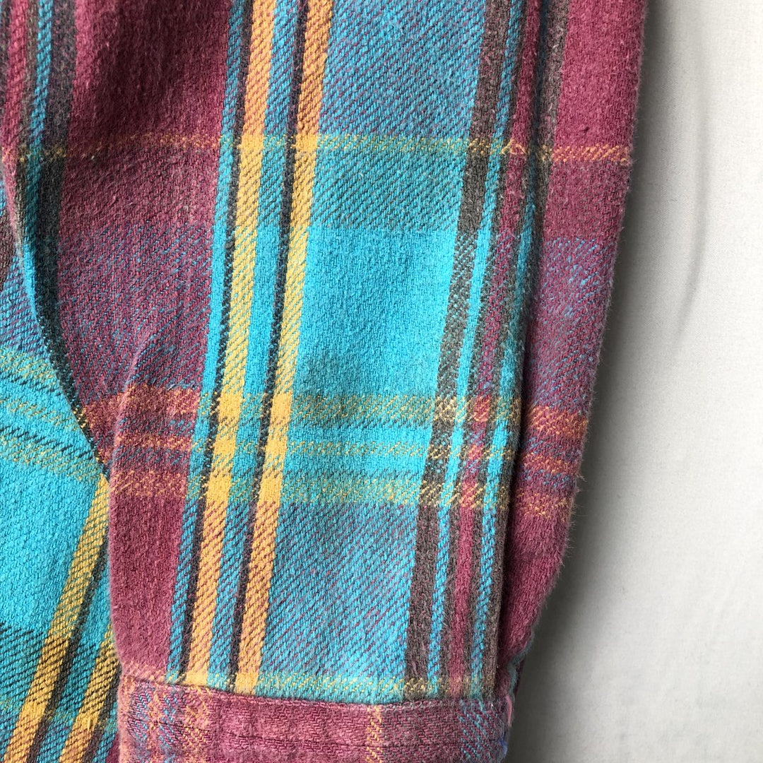 90'S Five Brother Long Sleeve Flannel Check Shirt Men's XL Vintage cotton turquoise blue Vintage Second Hand