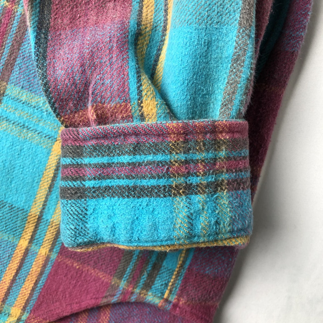 90'S Five Brother Long Sleeve Flannel Check Shirt Men's XL Vintage cotton turquoise blue Vintage Second Hand