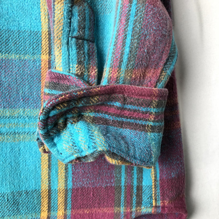 90'S Five Brother Long Sleeve Flannel Check Shirt Men's XL Vintage cotton turquoise blue Vintage Second Hand