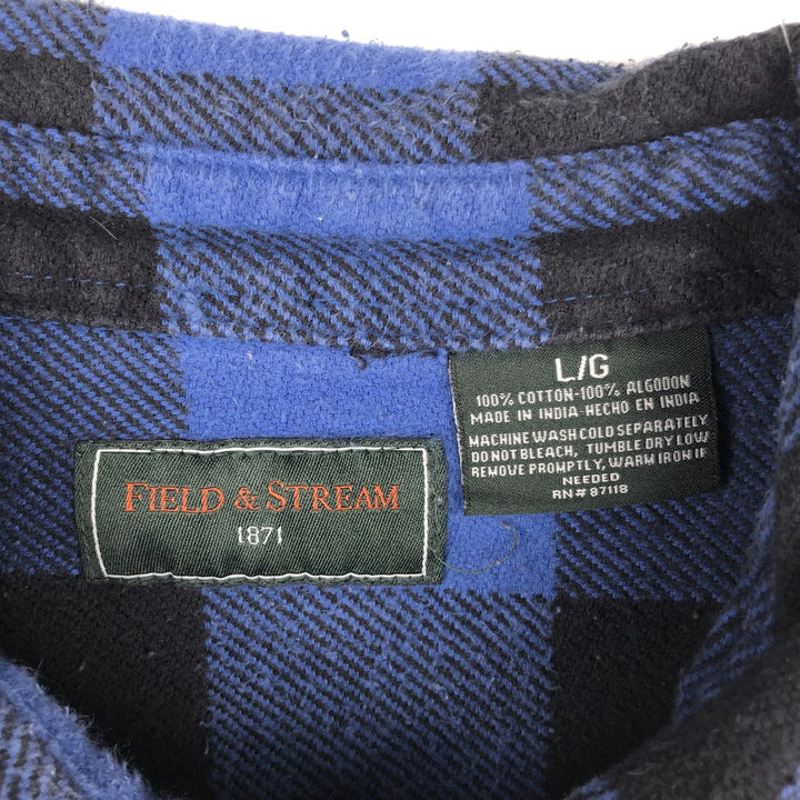 FIELDandSTREAM Buffalo Check Long-Sleeve Heavy Flannel Check Shirt (Men's Size L) cotton blue type Vintage Second Hand