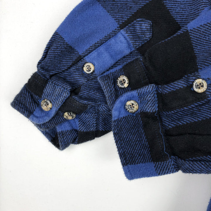FIELDandSTREAM Buffalo Check Long-Sleeve Heavy Flannel Check Shirt (Men's Size L) cotton blue type Vintage Second Hand